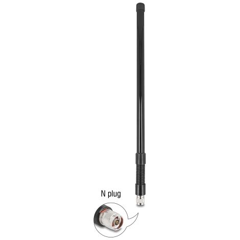 Delock WiFi 5,8 GHz Antena N macho 7 dBi omnidireccional con resorte de acero negro exterior