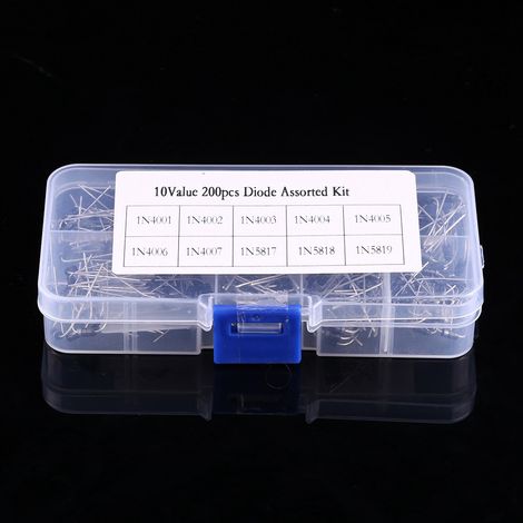 Kit électronique d'assortiment de 200 diodes redresseuses (10 valeurs) : 1N4001 à 1N4007 et 1N5817 à 1N5819, avec boîte. (1/5)