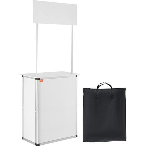 VEVOR Mostrador de Pie para ferias comerciales 785x380x1815 mm Mesa de promoción Soporte de exhibición de exposición de metal de PVC de madera con estante de almacenamiento y bolsa de transporte