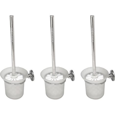 Round Chrome Wall Mounted Toilet Brush and Frosted Glass