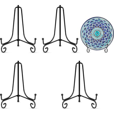 Lot de 4 supports de présentation – Porte-assiettes 6 pouces, supports métalliques pour photos, cadres et œuvres d'art – Noir (1/5)