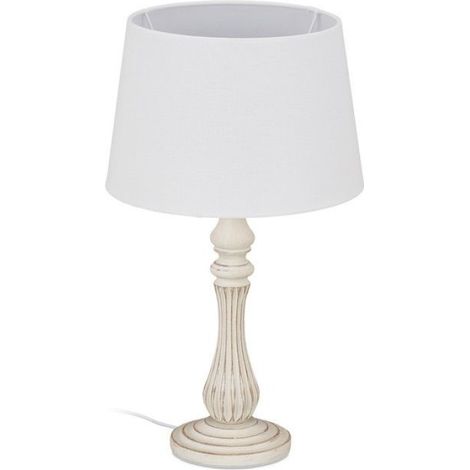 Lampe De Table - E14 - Lin Et Bois - Salon Chambre À Coucher - 47x27 Cm - 1 Pièce (1/5)
