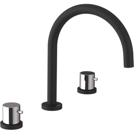 Sapho Ultramix - Grifo para lavabo, instalación de 3 orificios, negro mate/cromo UT017BC (1/2)