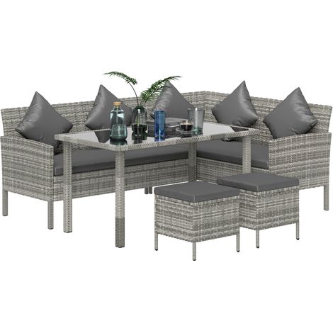 Outsunny 5Pcs Rattan Dining Corner Sofa Set, Garden Furniture Set, Dark Grey (1/5)