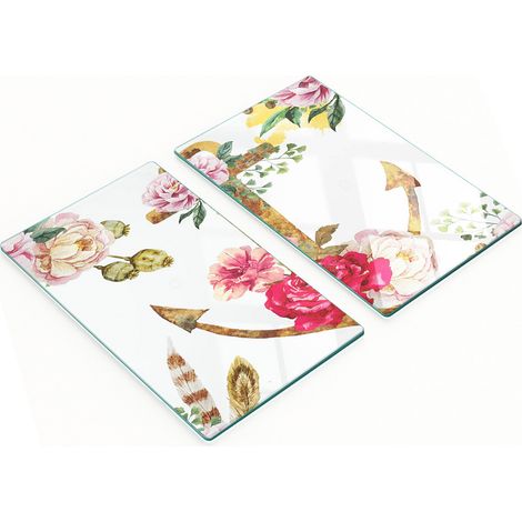 Planches de service en verre pour la cuisine, décorées d'ancres et de fleurs, 2 x 30 x 52 cm (1/5)