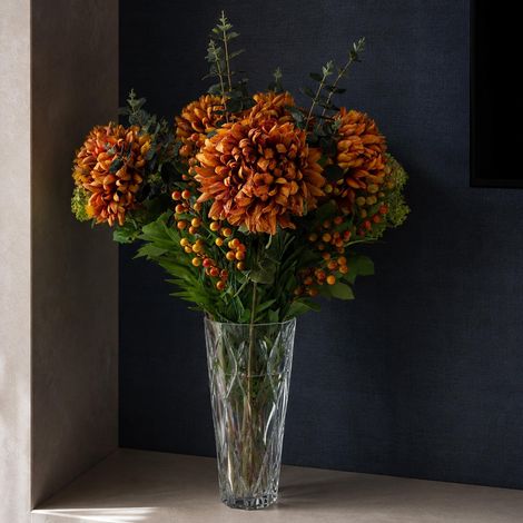 80cm Artificial Orange Chrysanthemum Foliage and Glass Vase Premium (1/5)