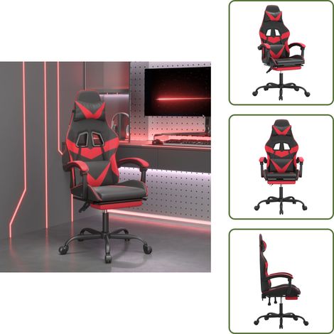 Silla de trabajo - vidaXL Silla gaming con reposapiés cuero sintético negro rojo - Silla de cuero sintético