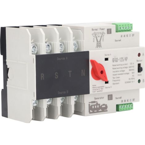 Automatischer 4P AC400V 125A Umschalter, 35mm DIN-Schiene, Dual-Source-Umschalter für Generator, Schienenmontage. (1/5)