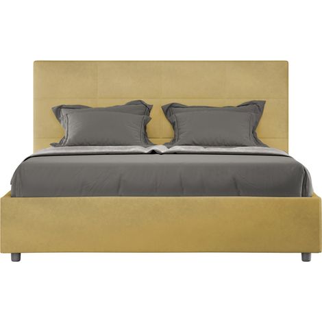 Lit capitonné microfibre Mira-Couleur Jaune olive-160x200 (1/5)