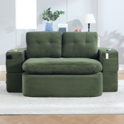 Sofá cama 2 en 1 de tejido de cordón, con 2 portavasos, verde esmeralda DESVIAE (1/5)