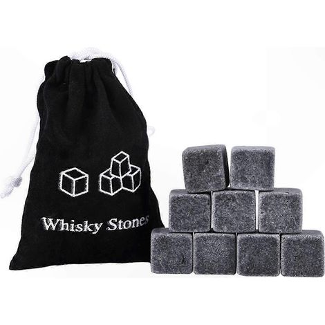 9 Naturgranitsteine für Whisky, Verkostungs-Eiswürfel, Weinkühlwürfel, Barzubehör, Hochzeits- und Weihnachtsgeschenk (1/5)