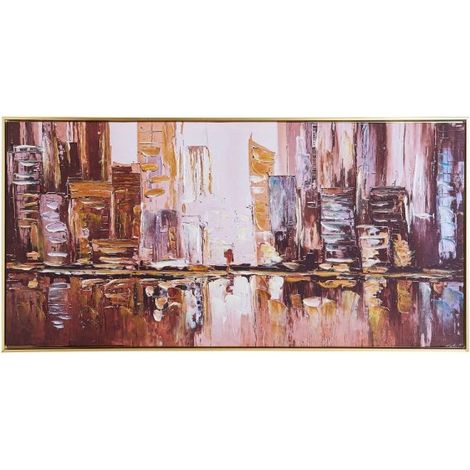 Quadro olio su tela città con cornice colore nero 120x60 cm