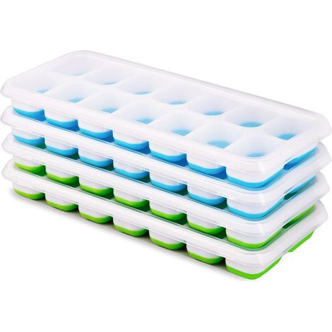 Lot de 4 Moule à glaçons, Silicone, Couvercle, 14 cavités, Sans BPA, Congélateur