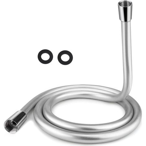 1.5m Flexible de Douche , Tuyau de Douchette avec 2 Rondelles Universel G1/2 en PVC Chromé Anti Torsion Anti Explosion/Anti Corrosion, Accessoire pour Pommeau de Douche et Salle de Bains