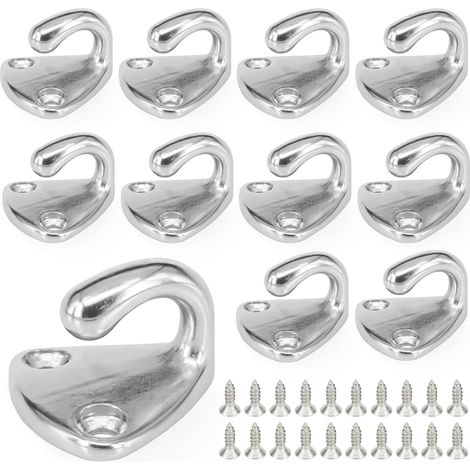 Lot de 10 crochets pour bâche de remorque - En acier inoxydable 316 - Avec 20 vis - Crochets en métal - Pour bâche et filet de remorque, crochet de bateau, accessoires de yacht, crochets de vêtements (1/5)