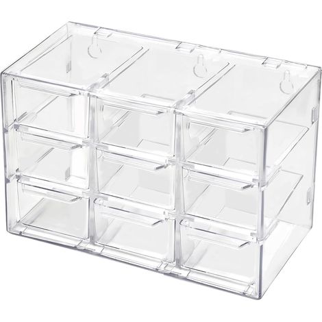 Boîte de rangement transparente, 9 tiroirs petit tiroir de rangement transparent, mini boîte de rangement de bureau pour le maquillage, les cosmétiques, les bijoux et les fournitures d'artisanat (1/4)