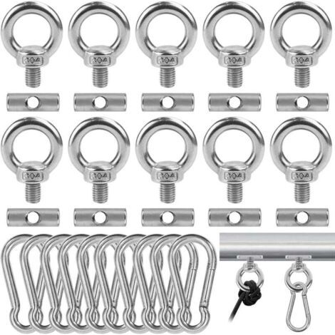 Lot de 10 butées de rail d'auvent de 6 mm avec 10 mousquetons, crochets d'auvent de camping-car en acier inoxydable 304 pour éclairage, cintres d'accessoires de camping, bouchons de tuyauterie