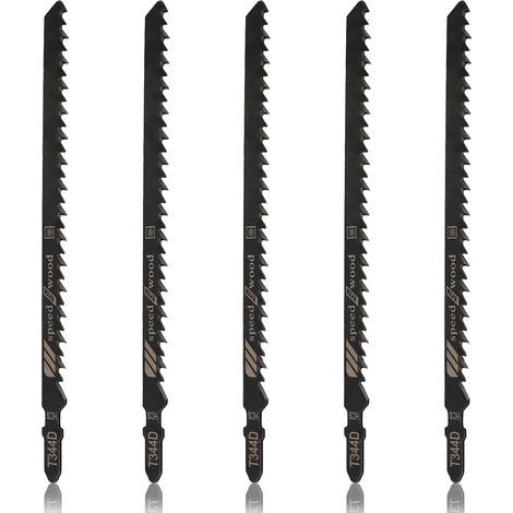 Lot de 5 lames de scie sauteuse à emmanchement en T T344D, 6 dents par pouce, 15 cm (6 pouces), lames HCS pour bois, aggloméré, contreplaqué et bois dur. Coupe rapide. (1/5)
