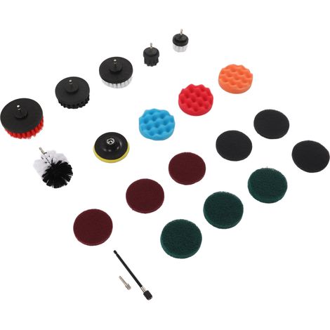 Ensemble de brosses de polissage pour perceuse avec brosses de nettoyage électriques, éponges à récurer et rallonges pour le nettoyage de la voiture et de la maison (1/5)