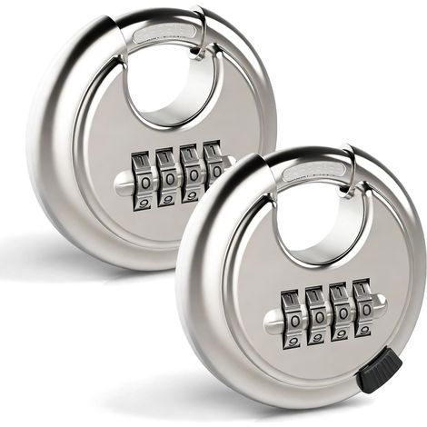 Lot de 2 Cadenas À Combinaison 70 mm - Cadenas À Combinaison Rond À 4 Chiffres En Acier Inoxydable 201 - Cadenas Avec Code Numérique - Pour Entrepôt, Abri De Jardin (1/5)
