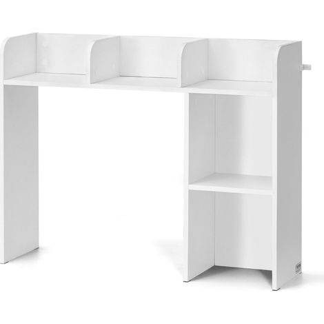 Étagère de bureau à 2 niveaux, rangement de bureau, 94,5 x 24,1 x 73,4 cm, étagère en bois avec pieds antidérapants, idéale pour le bureau, la maison et les chambres d'étudiant, blanche. (1/5)