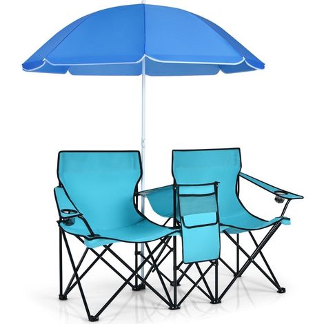 Campingstuhl mit sonnenschirm doppel klappstuhl mit getrankehalter kuhltasche turkis