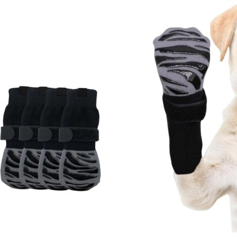 4 pcs chaussettes antidérapantes pour chiens, avec poignée, pour chiots, chiens de taille moyenne et grands chiens (taille M) - Noir et gris (1/3)
