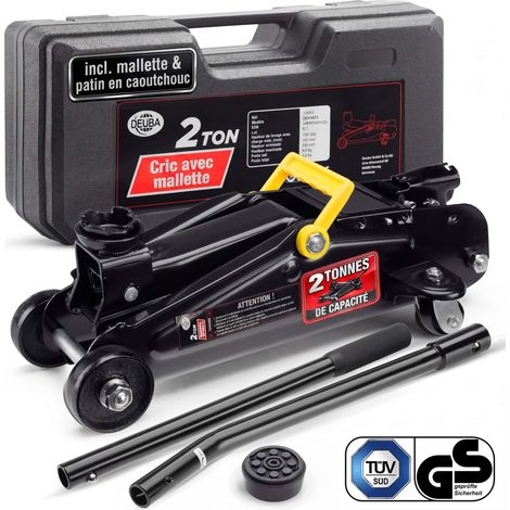 Deuba Cric hydraulique 2 tonnes Compact et puissant Patin en caoutchouc inclus Valise de transport incluse