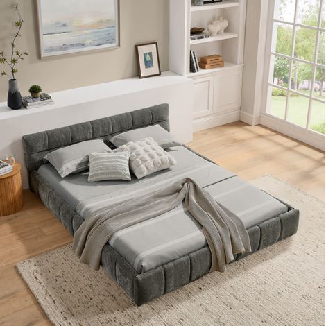 lit adulte double 140x200 chenille bois gris stable HAVRYA (1/5)