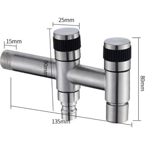 Doppelwasserhahn aus Edelstahl mit 1/2-Zoll-Drehventil für Gartenwasseranschlüsse.