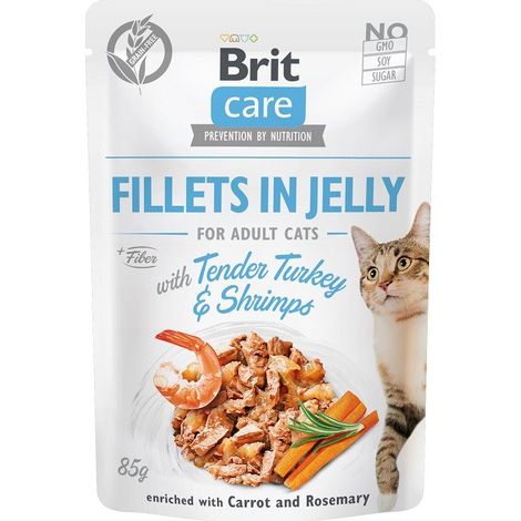 Brit Care Adult Nassfutter für Katzen, Truthahn, Garnelen, Huhn in Gelee, 85 g