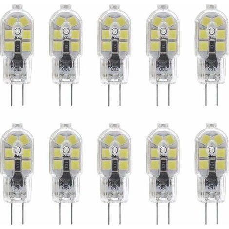 10er-Pack G4 2W LED-Lampen für Dunstabzugshauben, 12V AC/DC, entspricht 20W Halogenlampen, 200lm, Zweistiftfassung mit transparenter PVC-Abdeckung, Kaltweiß 6000K, nicht dimmbar