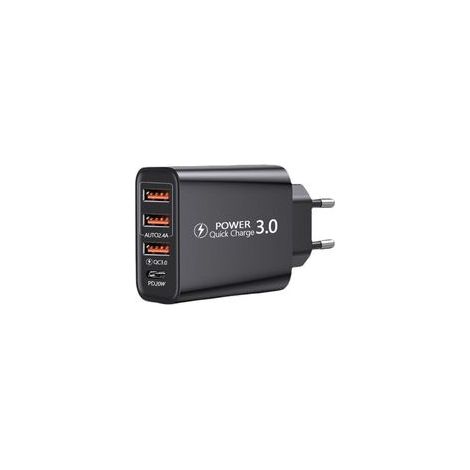 Chargeur USB Quick Charge 3.0 30W – 4 ports – Charge rapide jusqu'à 6A – Inclus câble USB C 3m – Compatible Samsung, Huawei, Xiaomi- (1/5)