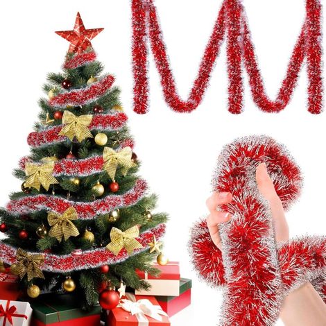 10M Guirlande Noel Rouge, Guirlande Sapin de Noel, Guirlande de Noël Décoration, Brillant Guirlande Tinsel Noël Métallique pour Intérieur Extérieur Décoration de Fête de Noël (1/5)
