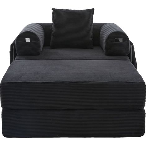 Fauteuil compressé en velours côtelé avec cadre métallique robuste – design ergonomique et rembourrage épais pour un confort durable. Avec poche latérale et coussin, combinable librement – polyvalent. (1/5)