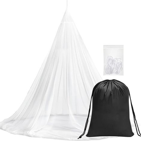 Travel mosquito net with travel bag, hanging rope, open design, 2.2 m high, 12 m circumference, double/single bed, outdoor