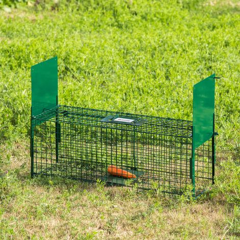Cage piège de à petits animaux vivants avec double porte et poignée - 80x25x30cm - vert foncé