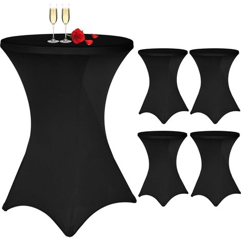 4er Set Stehtischhussen Schwarz für Ø 80cm Stehtische, Stretch-Tischdecke mit Fußtaschen (1/5)