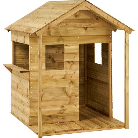 KANGUI Maisonnette bois enfant extérieur COSI - Toit étanche - Comptoir - Mini Terrasse Préau