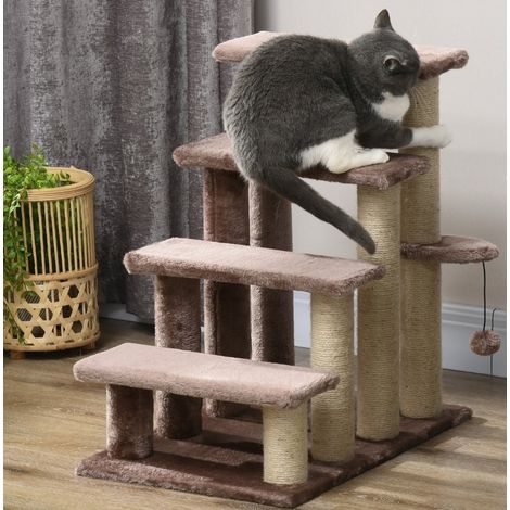 Tiragraffi con scala per animali, 4 livelli, 60 x 40 x 64 cm, juta, marrone OKMYHOME (1/5)