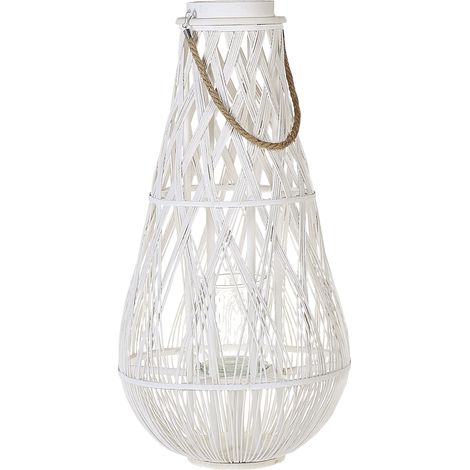 Linterna de madera de bambú blanco y cristal 75 cm interior exterior escandinavo Tonga
