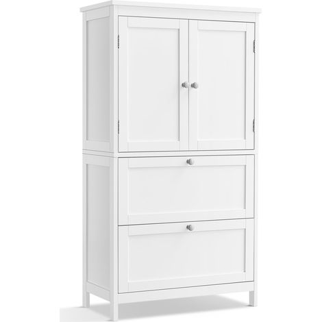 VASAGLE Mobile da Bagno, Mobiletto da Bagno, Credenza da Cucina, Armadietto con 2 Cassetti e 2 Ante, Ripiano Regolabile, 30 x 60 x 110 cm, Bianco BBC551P31 (1/5)