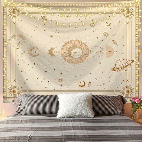 Moon Wall Tapestry Wall Cloth Nature Bedroom Decoration Bohemian Wall Hanging Psychedelic Mandala Wall Canvas Japanese Tapestry for Living Room Dorm (White, 130x150cm) (1/4)