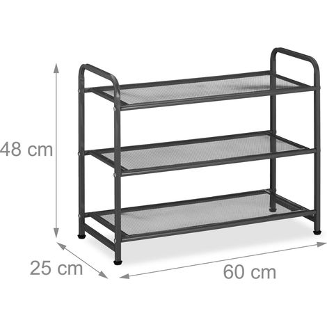 Estante para zapatos práctico de diseño contemporáneo, 3 niveles, 75 x 24 x 90 cm, metal negro, 130013918 (1/3)