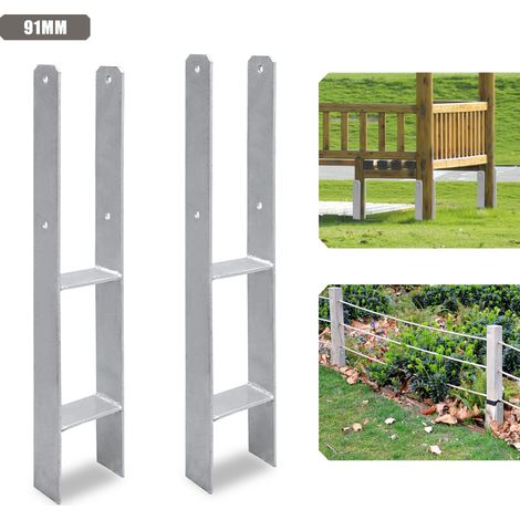 Jiubiaz Ancrage pour poteaux d'extérieur – très robuste, résistant aux intempéries et idéal pour les poteaux en bois dans le jardin - 91 mm 2x - H support de poteau (1/5)