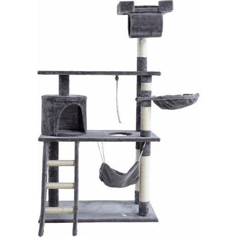 Kratzbaum Katzenbaum Katzenkratzbaum Kletterbaum Spielbaum für Katzen 140 cm XL Hellgrau (1/5)