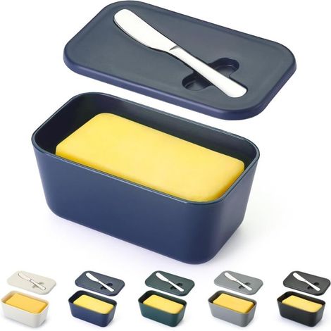 Butterdose mit Deckel für Arbeitsplatte und Kühlschranktürablage, Butterhalter aus Kunststoff, Behälter mit Buttermesser, spülmaschinenfest (1/4)