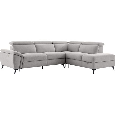 Canapé d'angle droit relax électrique en tissu chiné gris clair CADILO