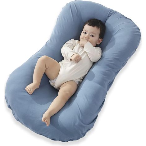 Kaelt - Reducteur de Lit Bebe Cocon Bebe en coton respirant, Réducteur Lit Bébé portable pour voyage, 0-12 mois, 95x56cm, bleu (1/5)
