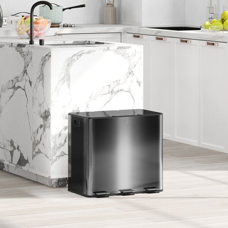 Poubelle de cuisine 45L avec 3 compartiments de 15L couvercle seaux intérieurs amovibles x - noir